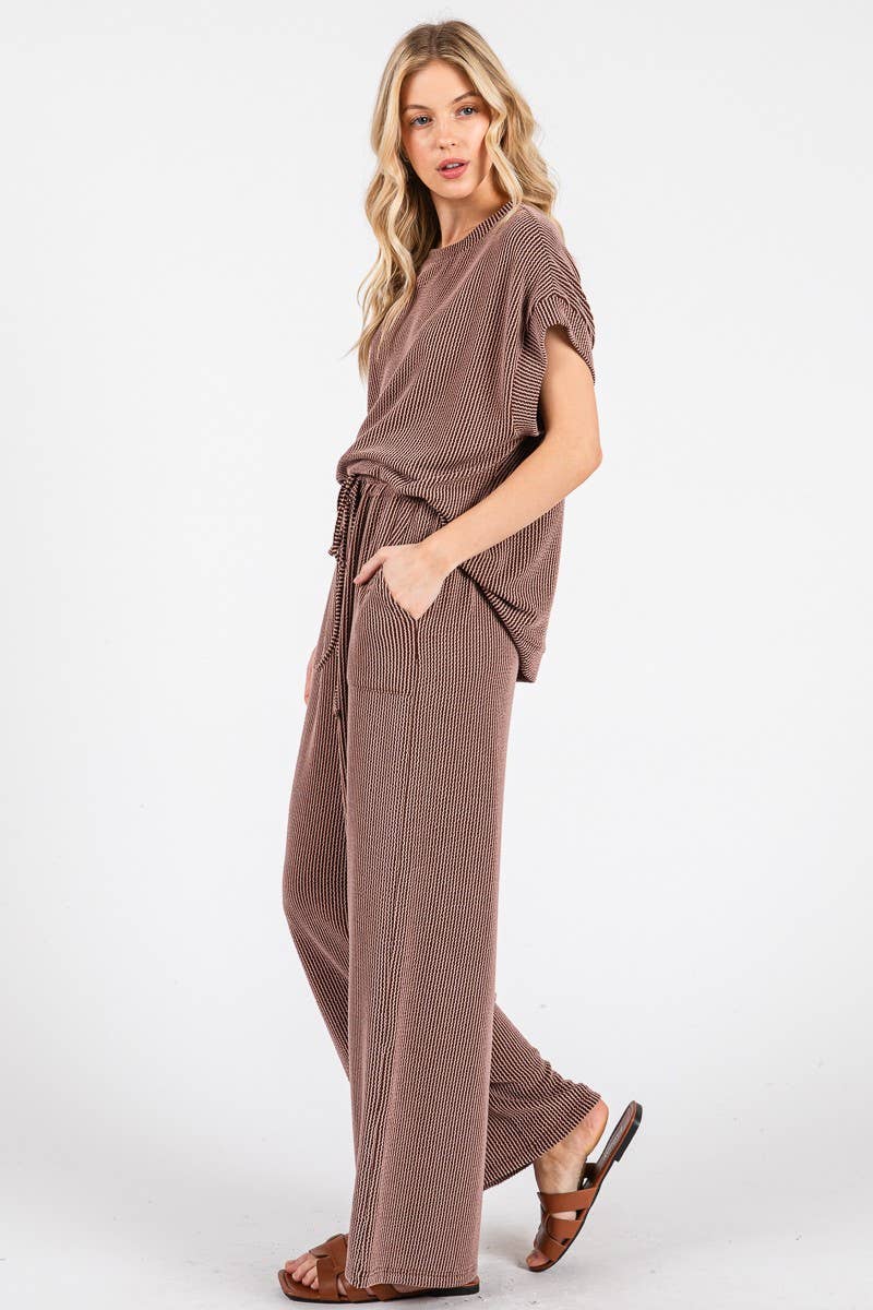 Blue Rib Knit Lounge Set