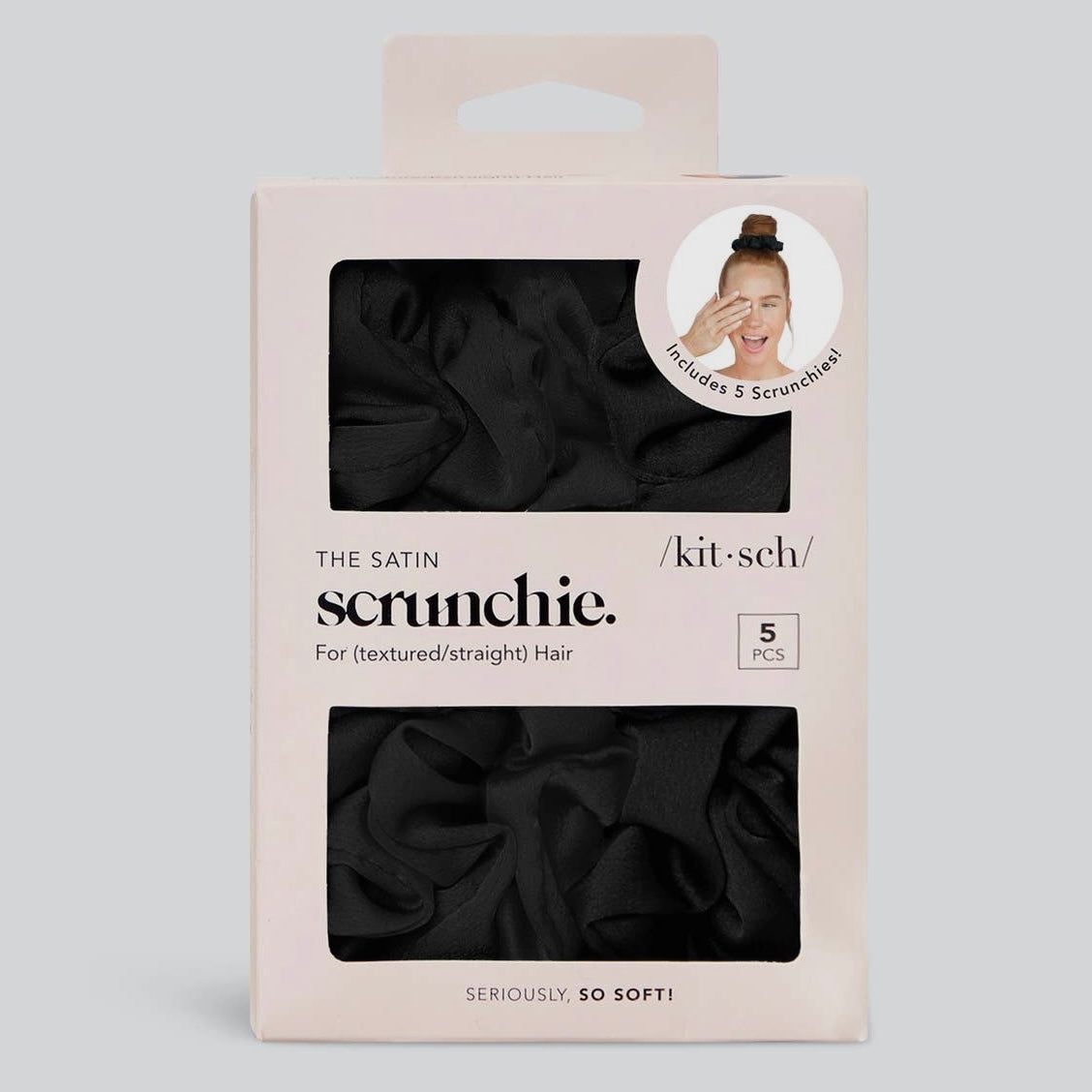 Satin Sleep Scrunchies 5pc - Black