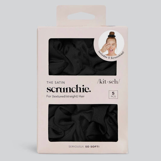 Satin Sleep Scrunchies 5pc - Black