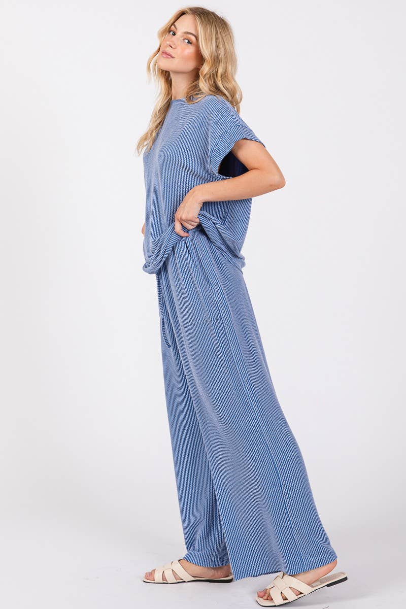Blue Rib Knit Lounge Set