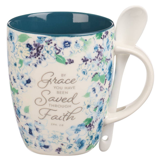 By Grace Eph. 2:8 Floral Mug With Spoon