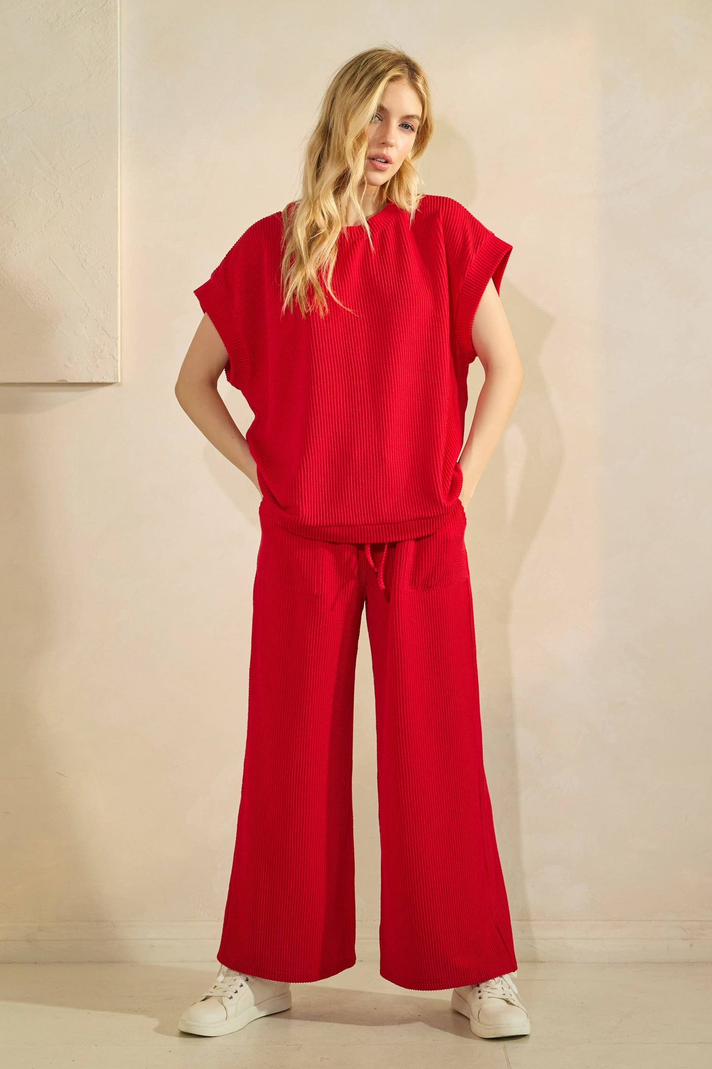 Blue Rib Knit Lounge Set