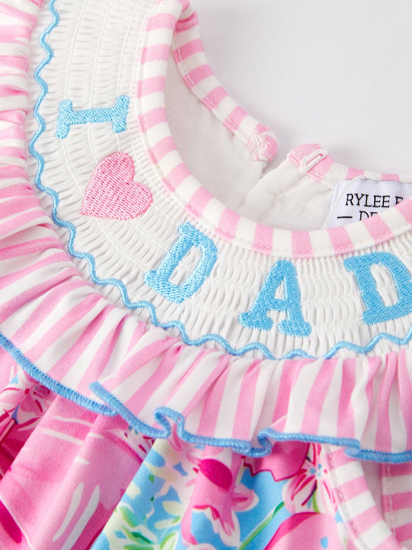 I Love Dad Embroidery Smocking Baby Romper