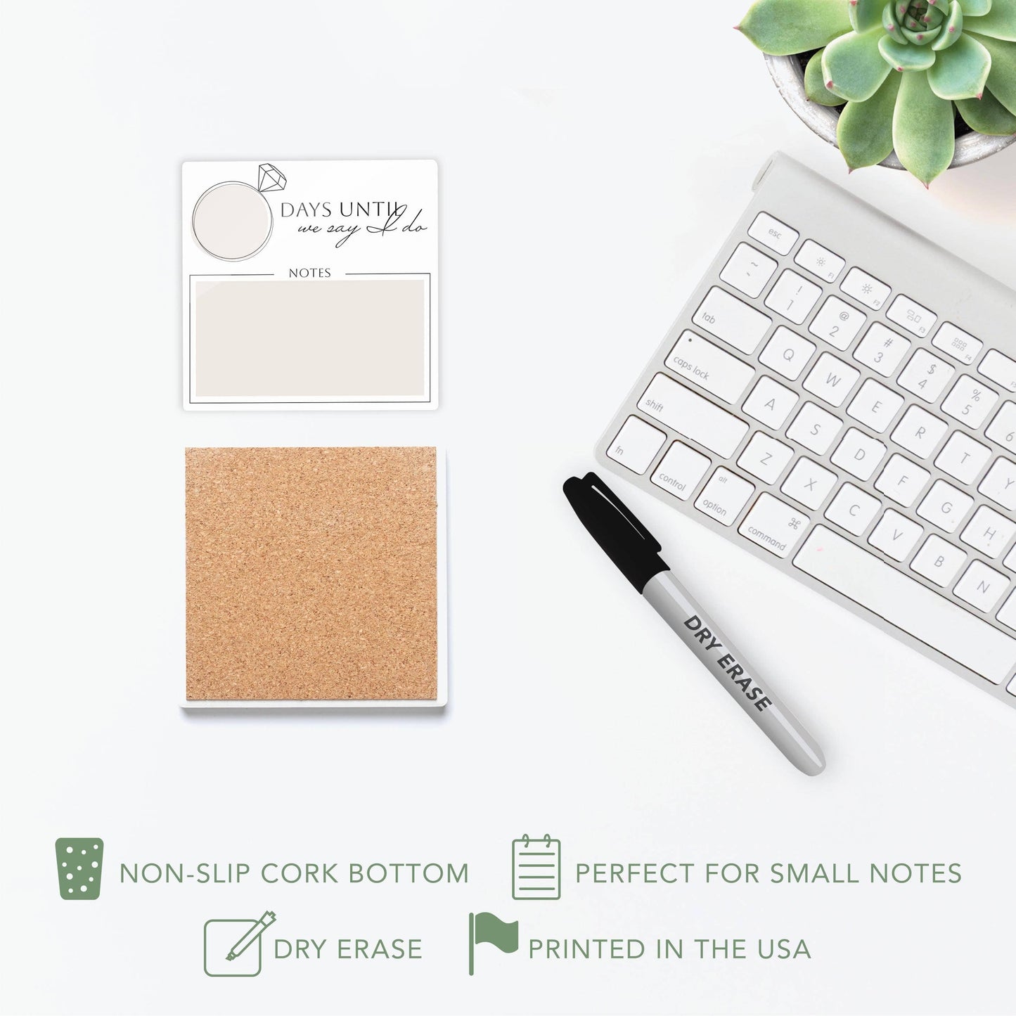 Wedding Countdown Dry Erase Glass Desk Tile