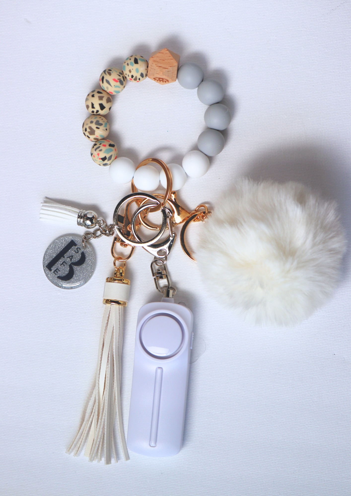Safety Keychain Beige Speckled Mini