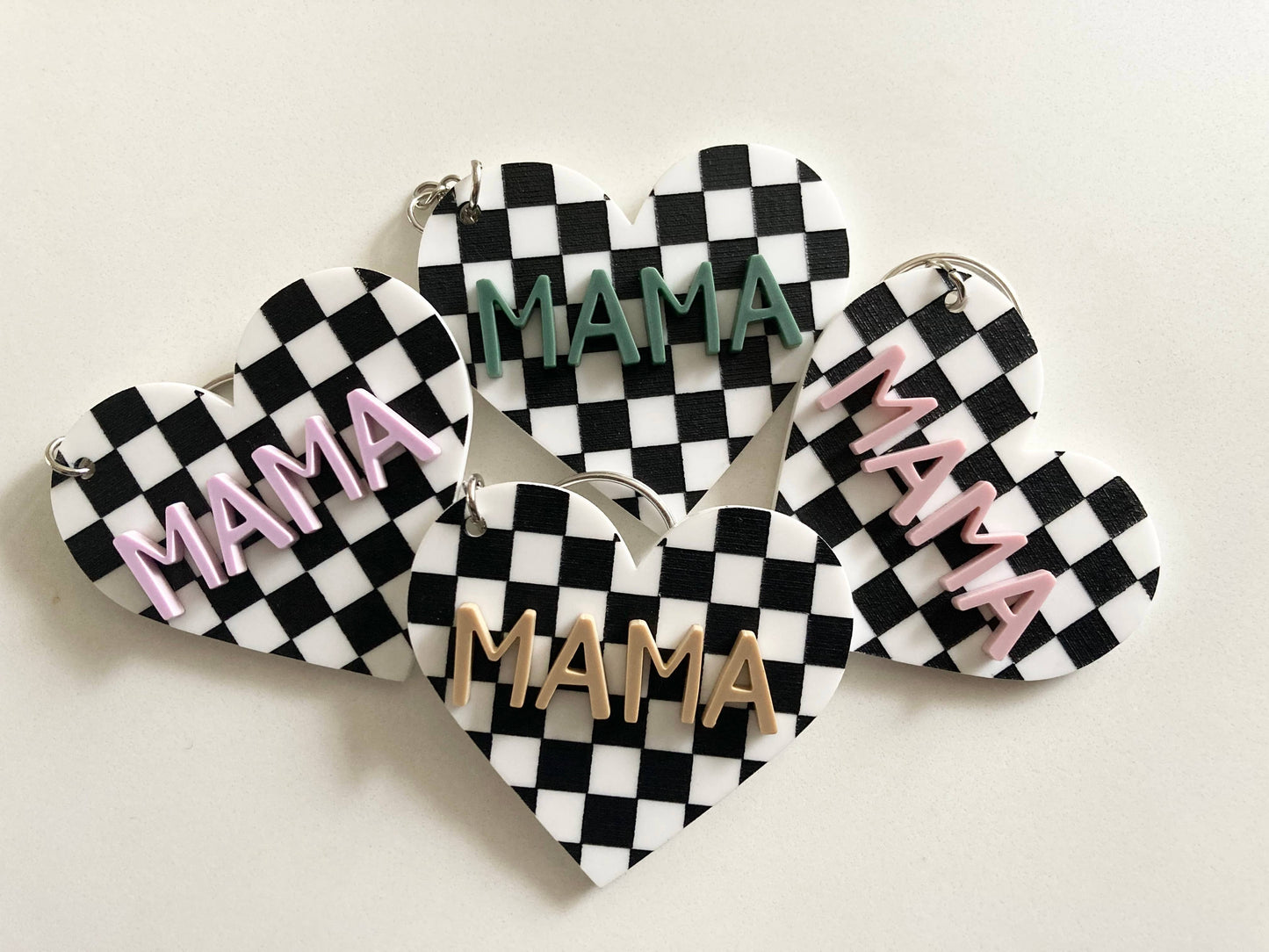 Checkered Heart Mama Keychain
