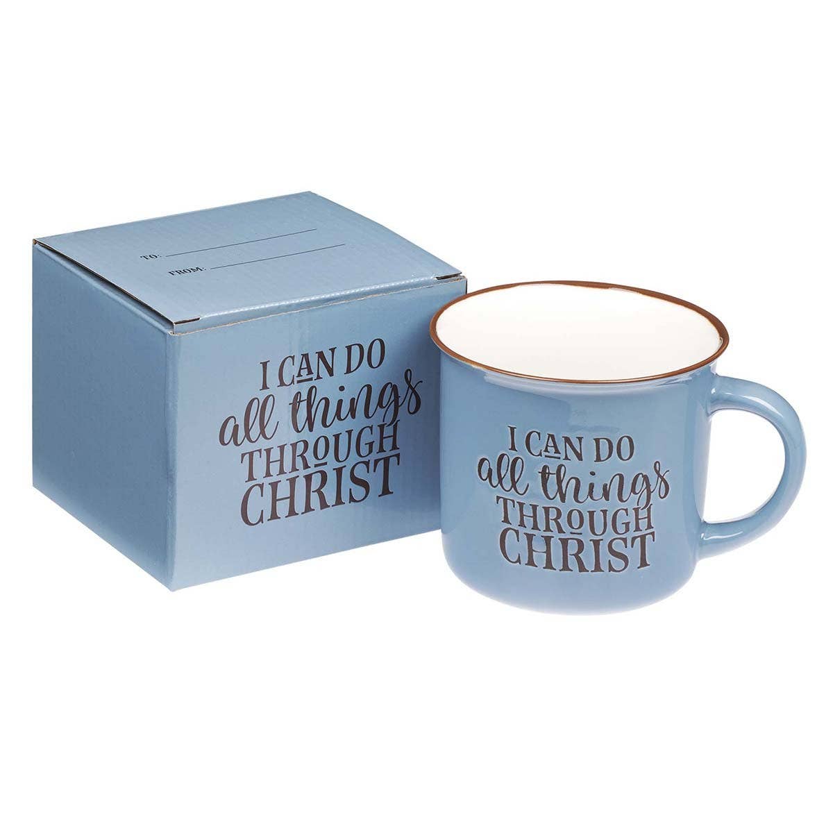 All Things Through Christ Blue Mug