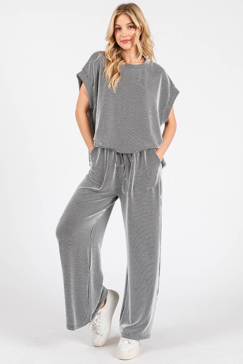 Blue Rib Knit Lounge Set