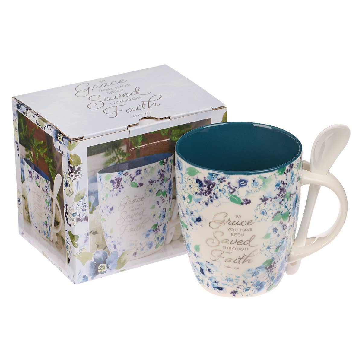 By Grace Eph. 2:8 Floral Mug With Spoon
