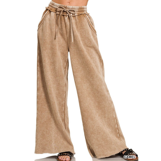 Camel Acid Wash Fleece Sweatpants with Pockets