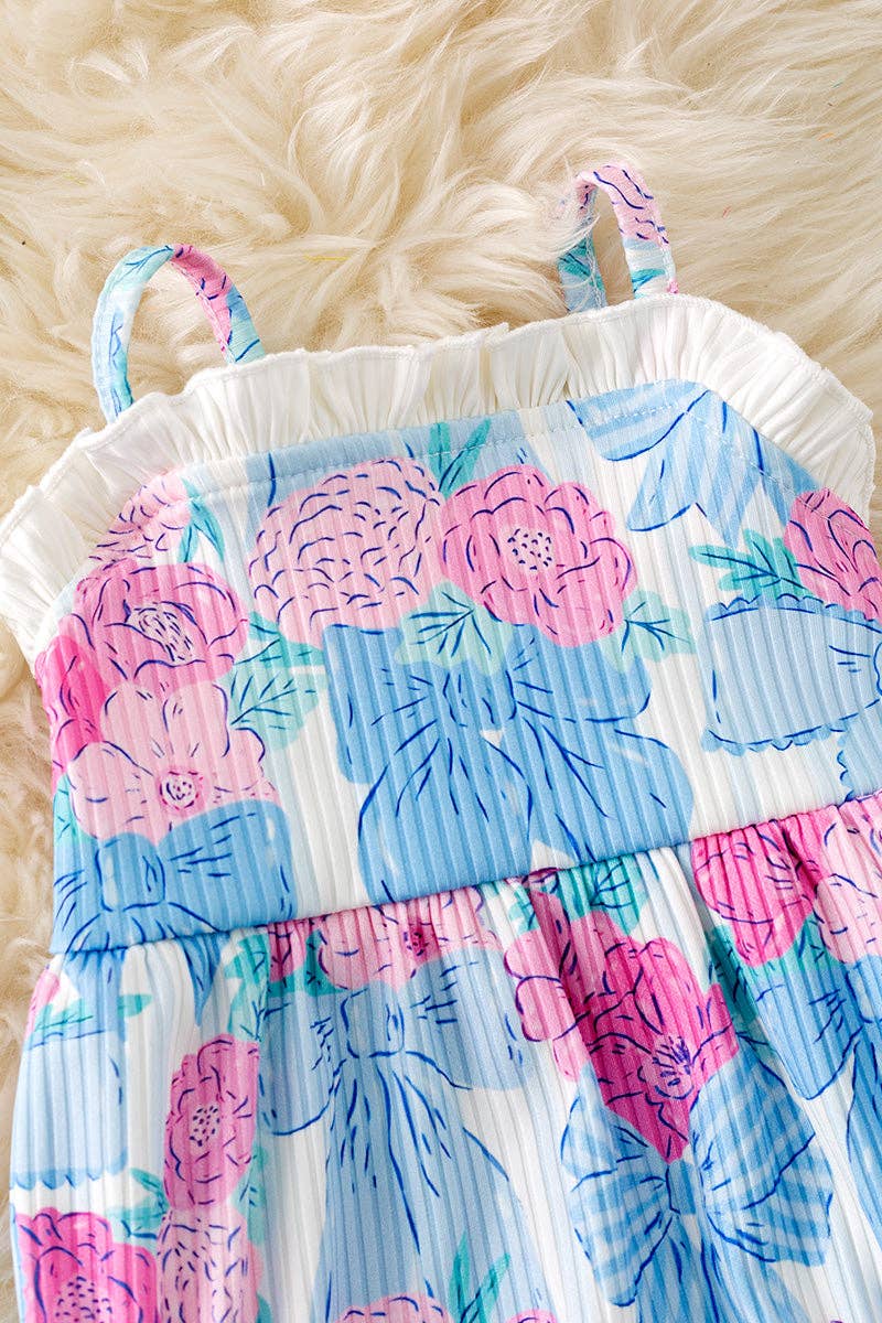 Girls Bow & Floral Printed Romper