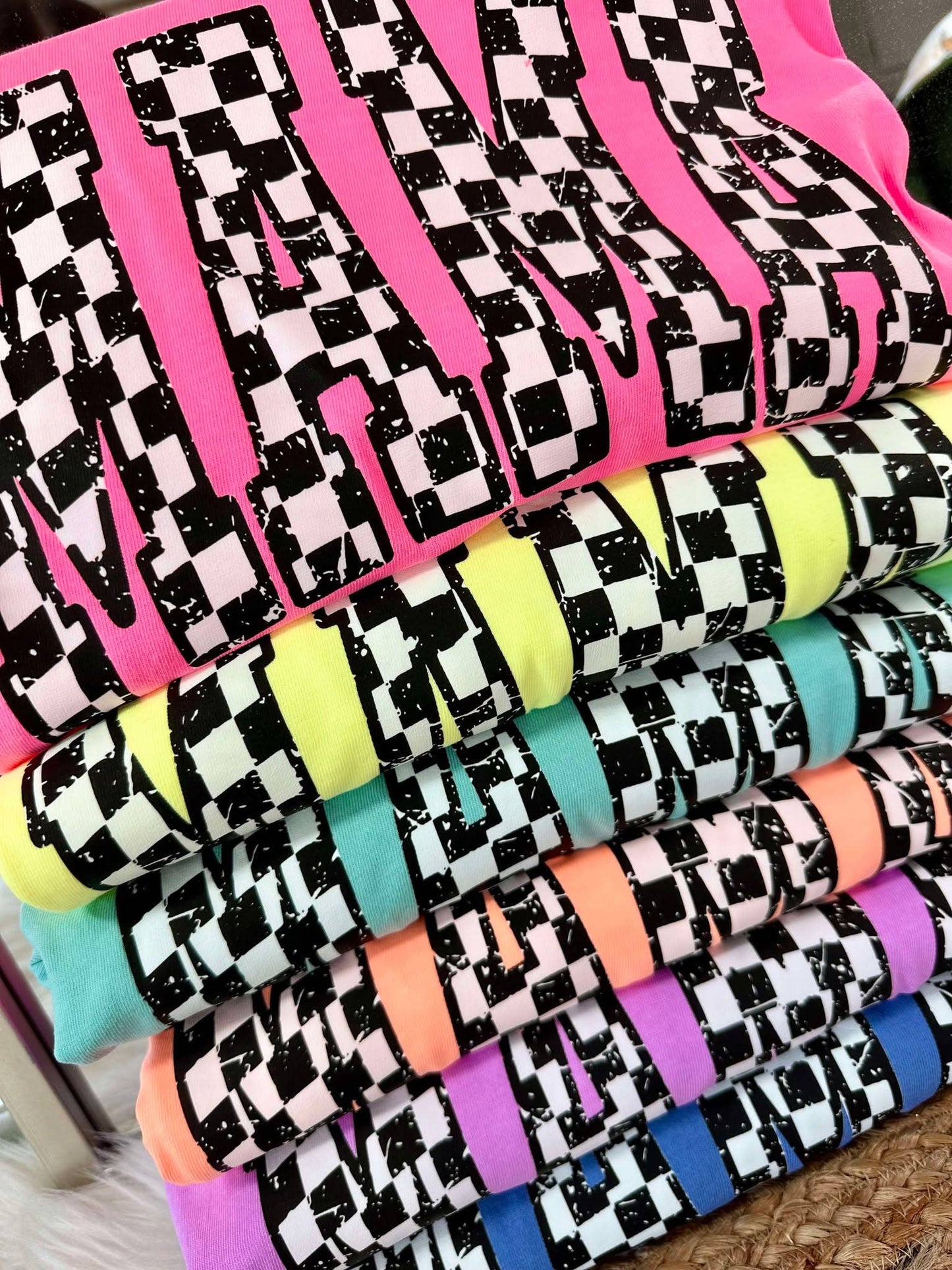 Neon Lemon Checkered Varsity Mama Tee