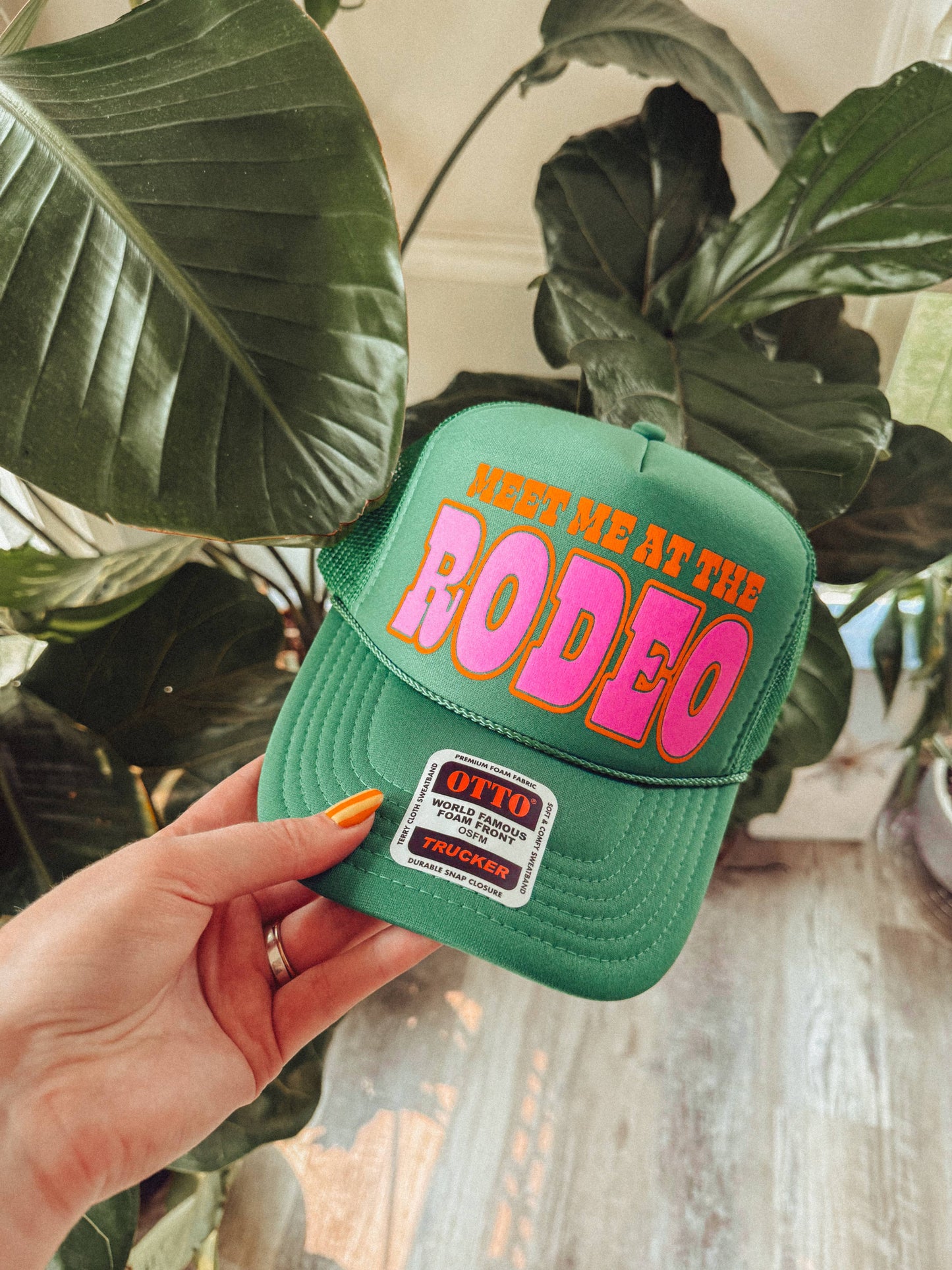 Meet Me At The Rodeo, Western Kelly Green Trucker Hat