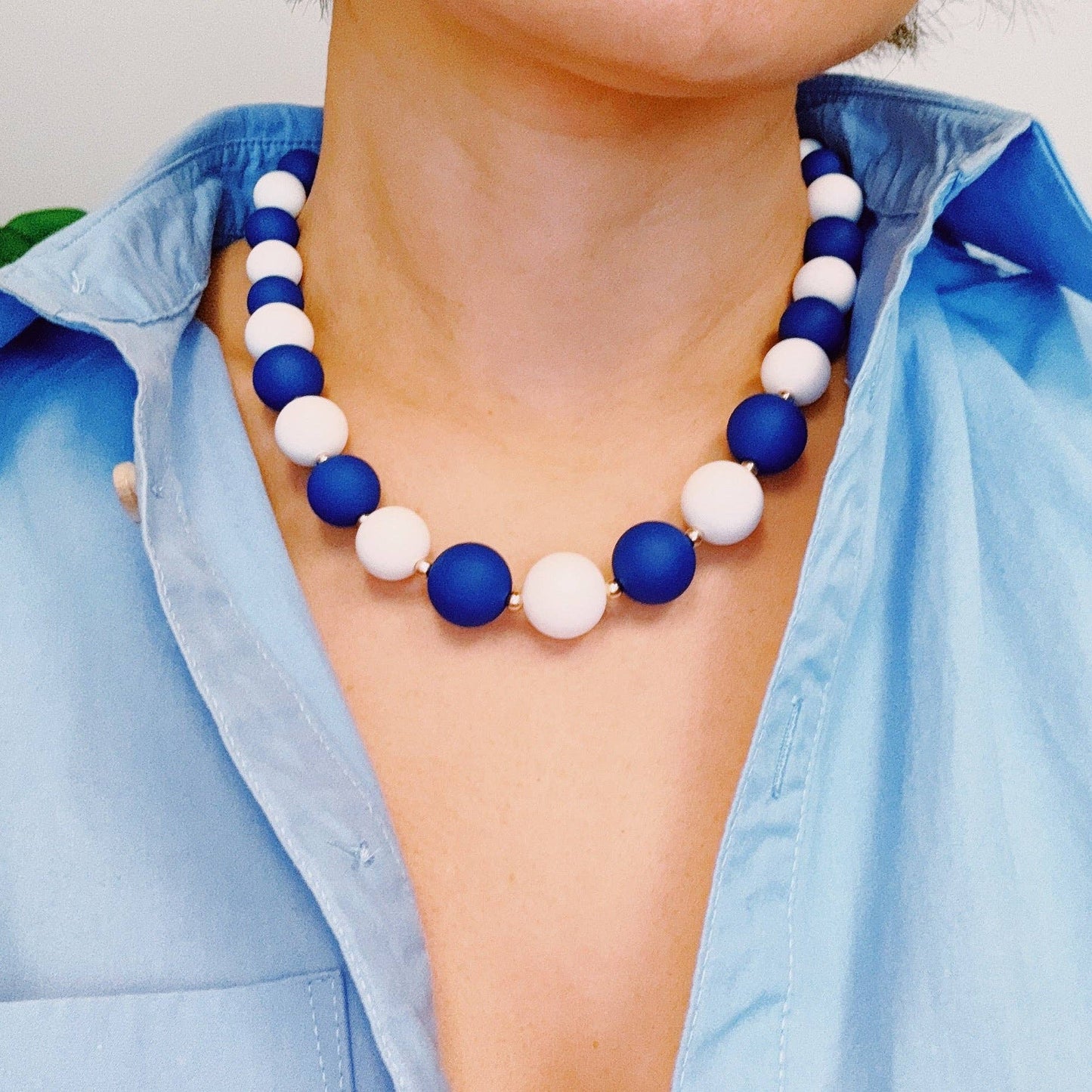 Blue & White Champion Of The Game Ball Bead Necklace