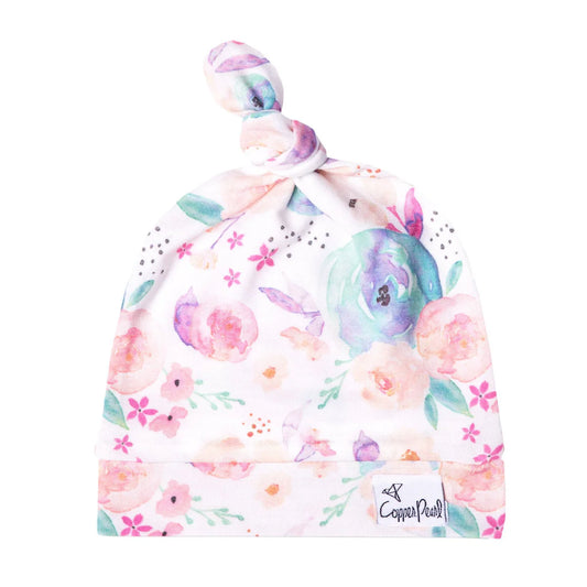 Copper Pearl Bloom Top Knot Hat 0-4mo