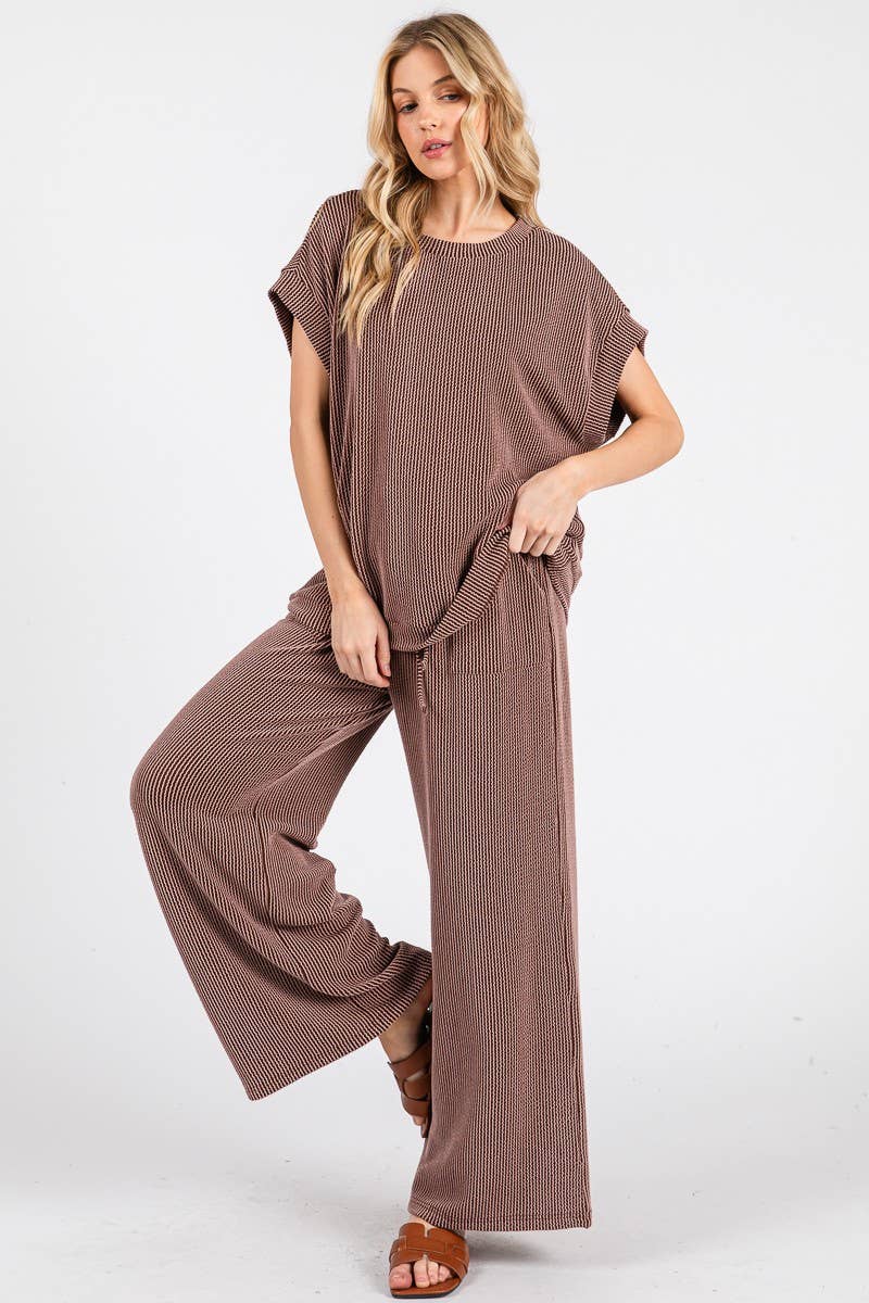 Blue Rib Knit Lounge Set