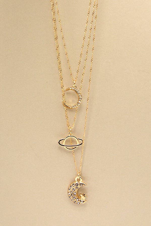 Gold Rhinestone Moon Space Necklace
