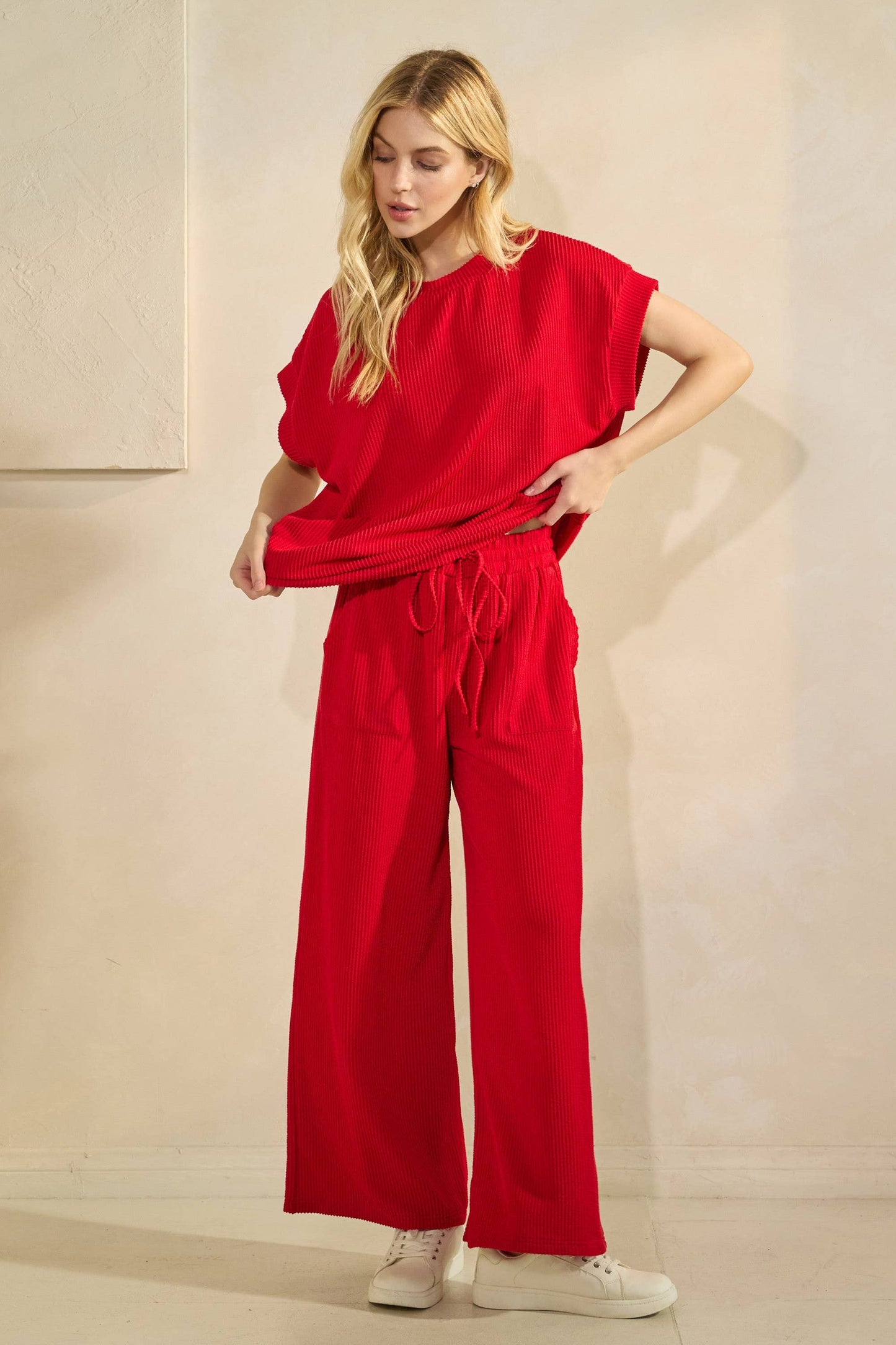 Blue Rib Knit Lounge Set