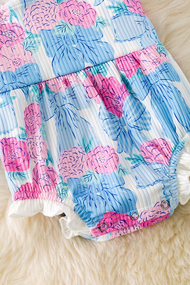 Girls Bow & Floral Printed Romper