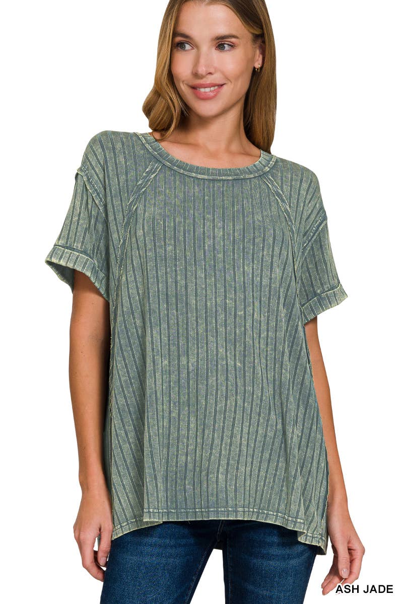 Dark Green Ribbed Raglan Top
