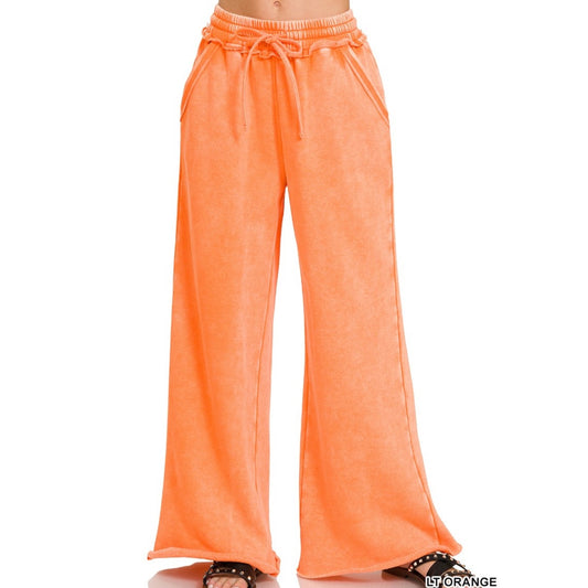 Light Orange Acid Wash Fleece Sweatpants with Pockets