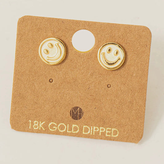 Gold Dipped Smiley Face Stud Earrings