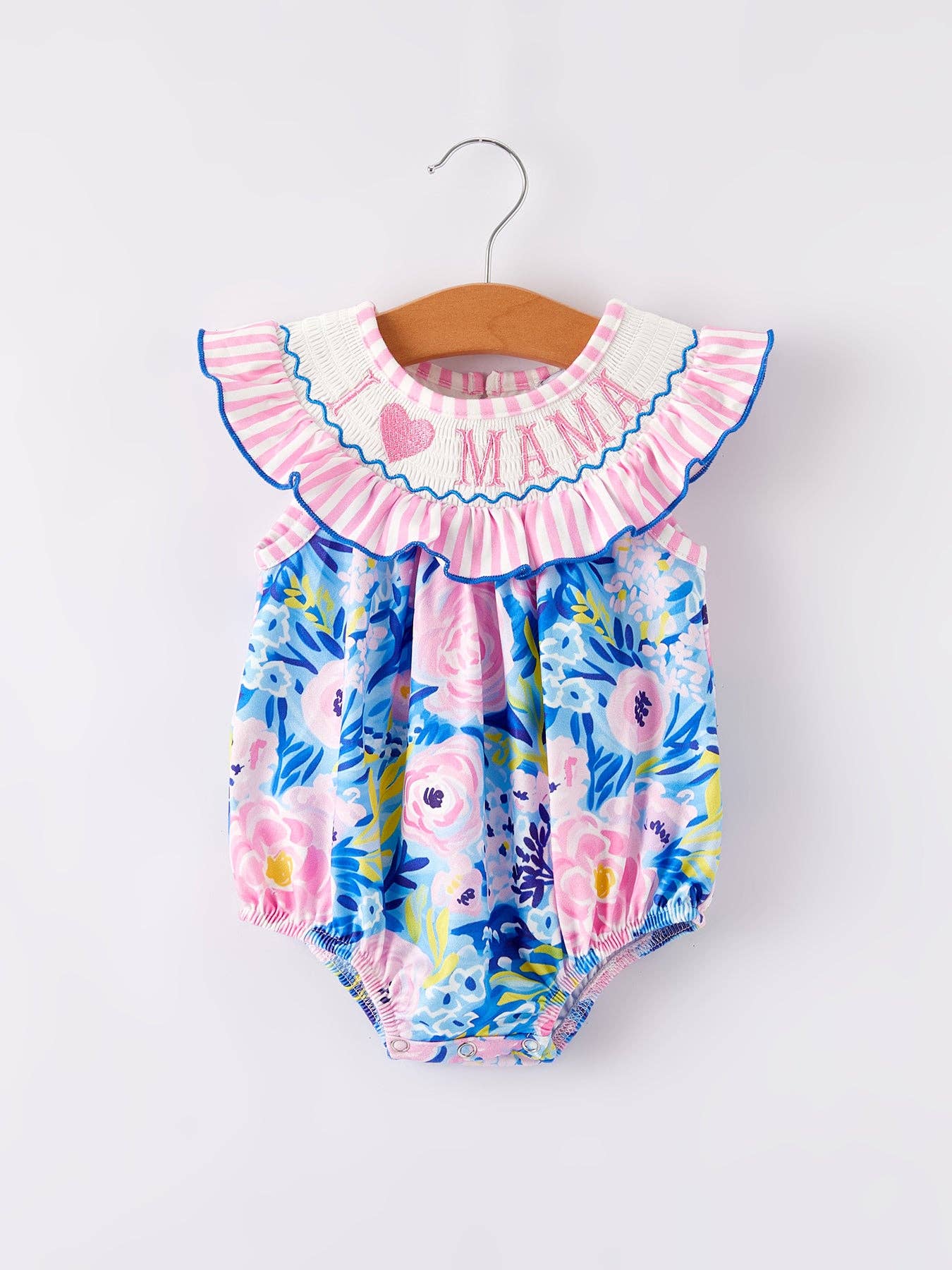 I Love Mama Embroidery Smocking Baby Romper