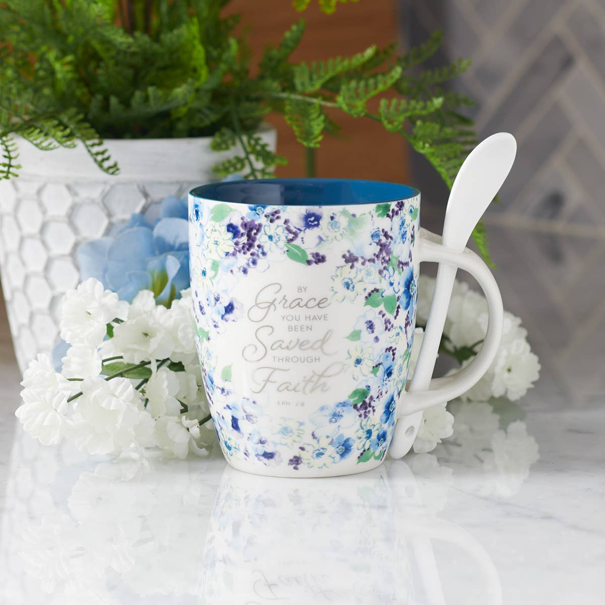 By Grace Eph. 2:8 Floral Mug With Spoon
