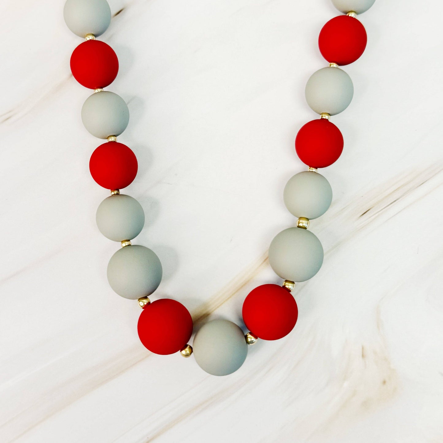 Red & Grey Champion Of The Game Ball Bead Necklace