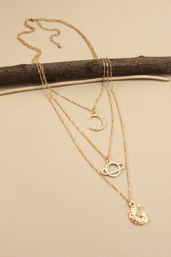 Gold Rhinestone Moon Space Necklace