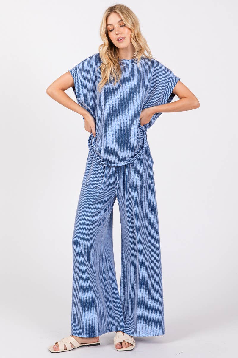 Blue Rib Knit Lounge Set