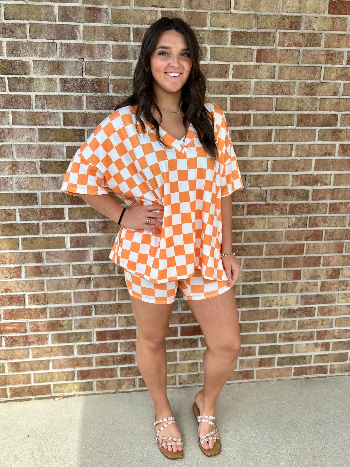 Orange and White Checkered Game Day 2 Piece Set