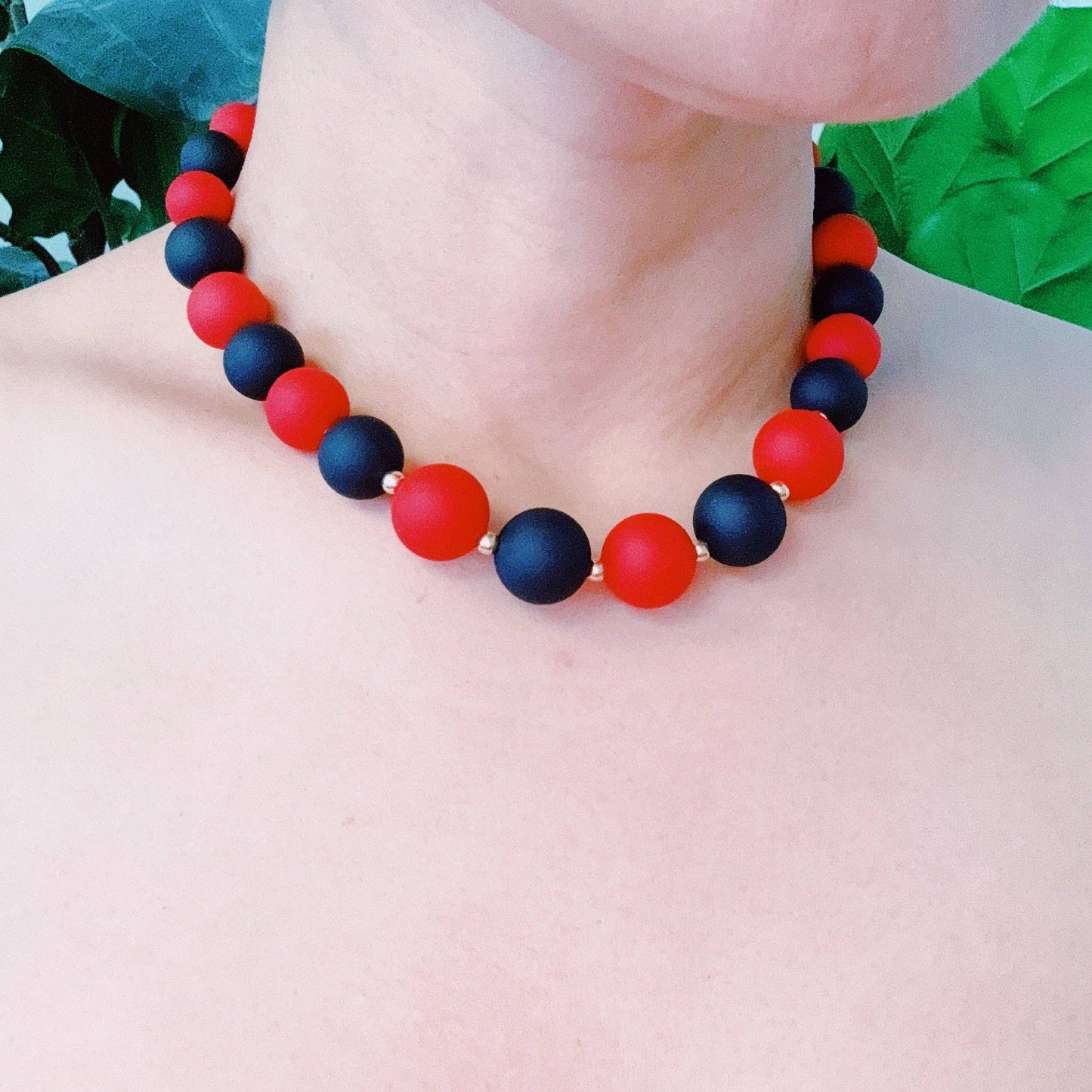 Red & Grey Champion Of The Game Ball Bead Necklace