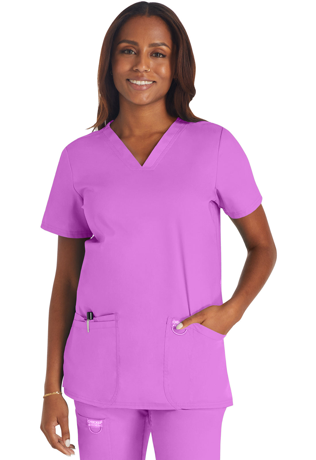 Cherokee Workwear V-Neck Top in Sweet Berry WW620 SVBB