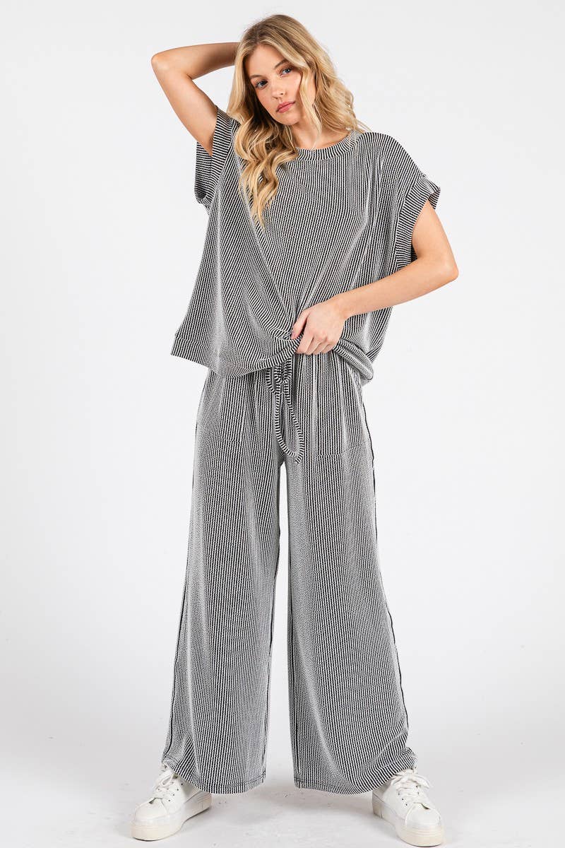 Blue Rib Knit Lounge Set