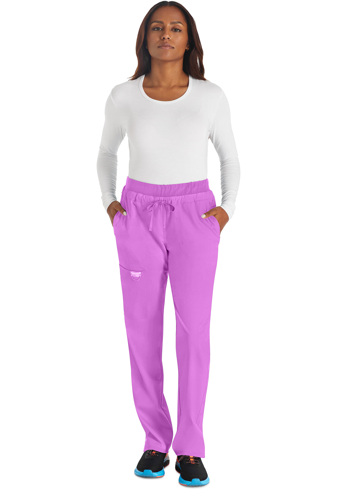 Cherokee Workwear Mid Rise Tapered Leg Drawstring Pant in Sweet Berry WW105 SVBB