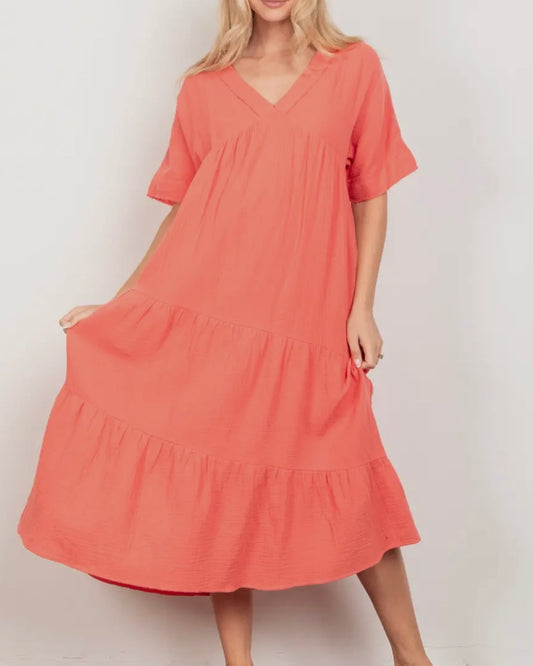 Apricot Frayed Detail Soft Midi Dress