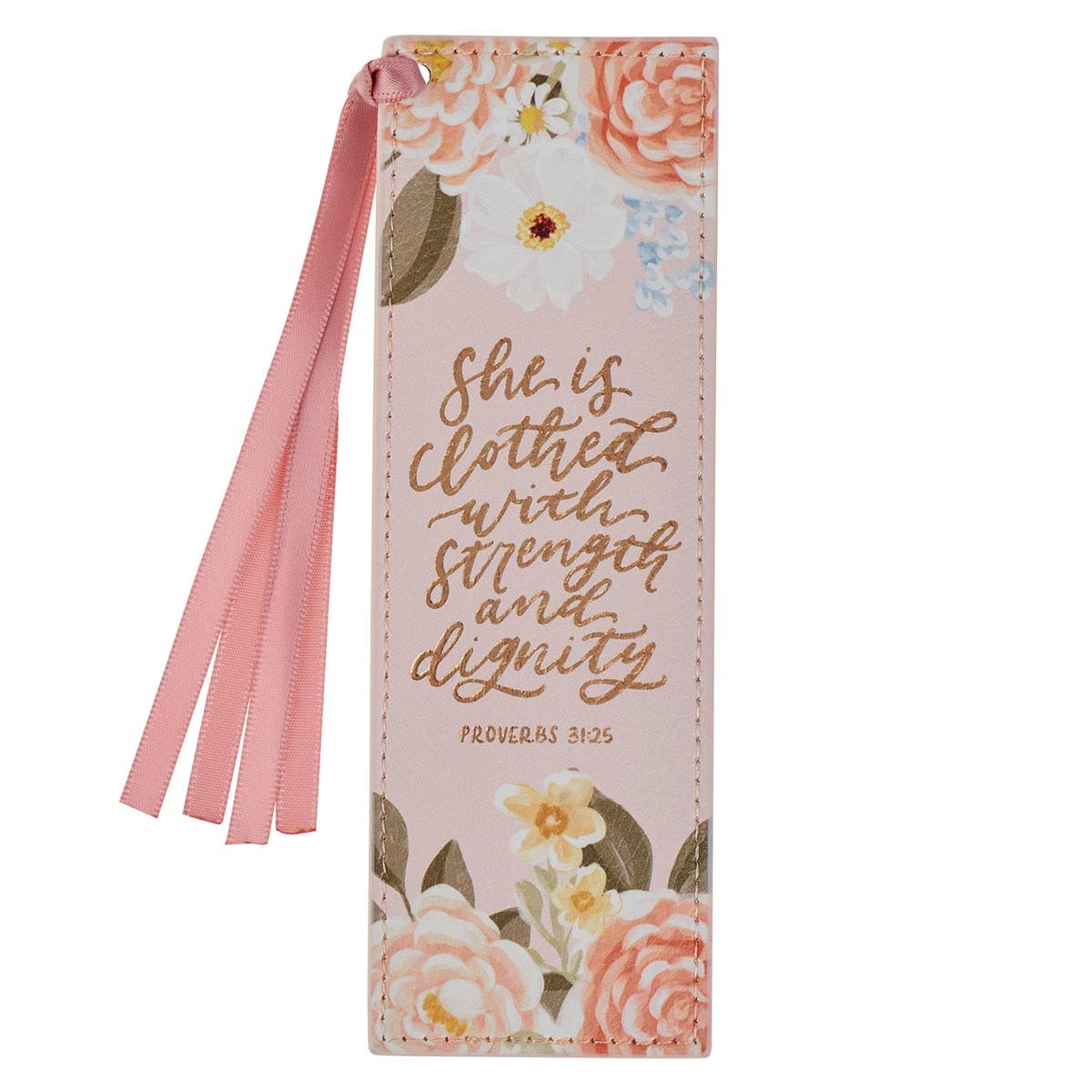 Faux Leather Pink Strength & Dignity Prov. 31:25 Bookmark