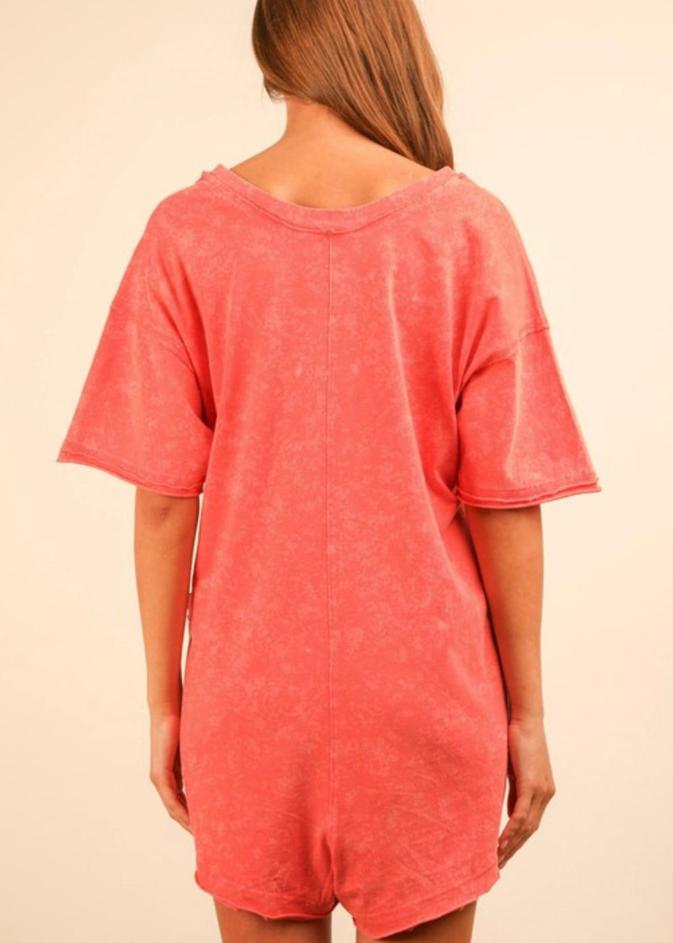 Coral Mineral Washed Oversized Romper