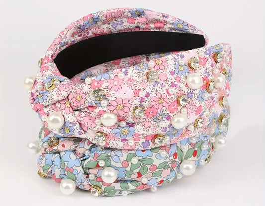 Floral Headband with Rhinestones