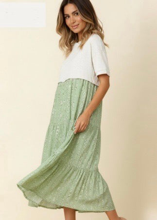 Simply Sweet Heather Grey & Sage French Terry Twofer Dress