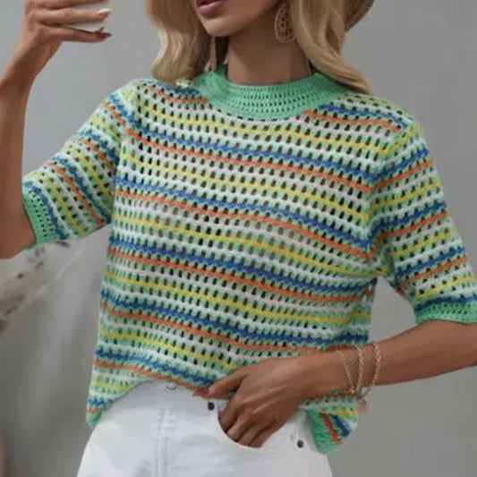 Green Multicolor Striped Long Sleeve Top