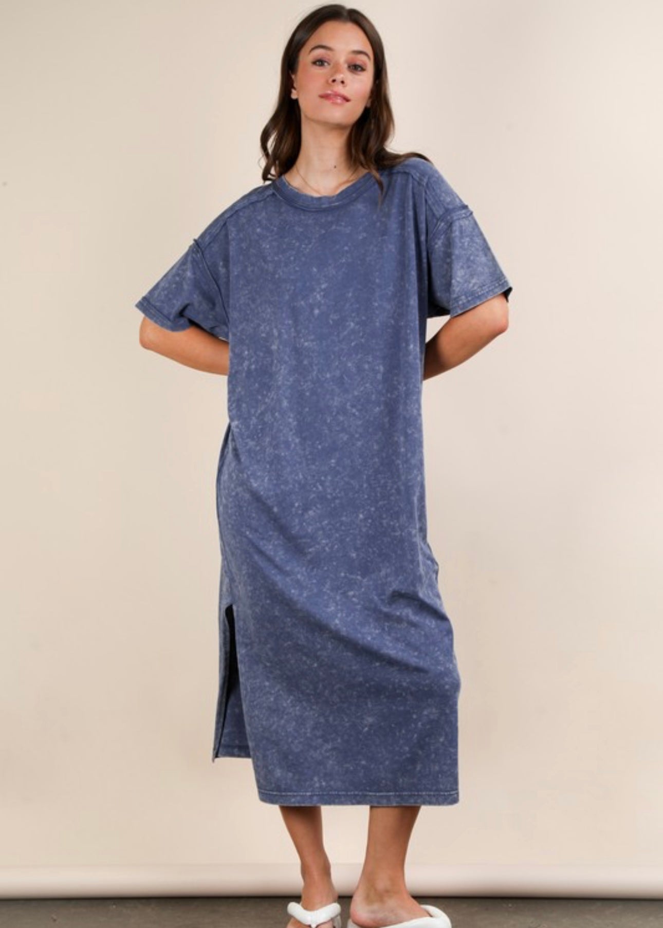 Denim Mineral Wash Midi Dress