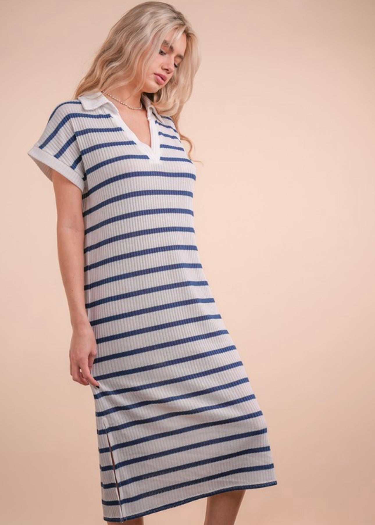 Oversized Navy Striped Midi Dress