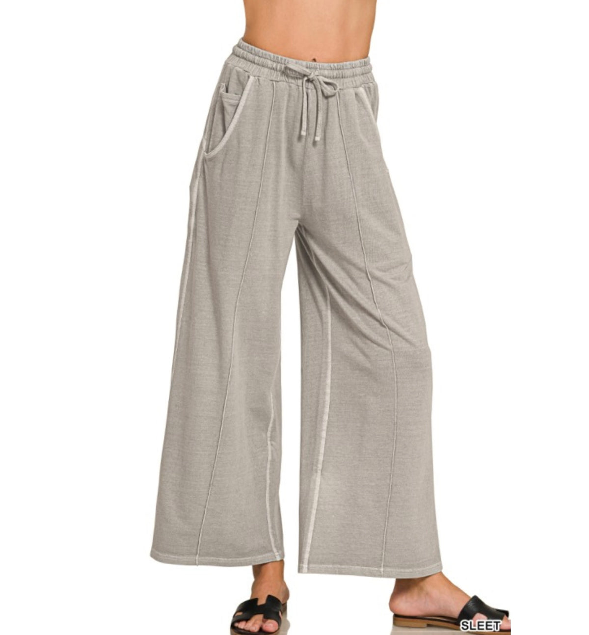 French Terry Wide Leg Pants - Sleet