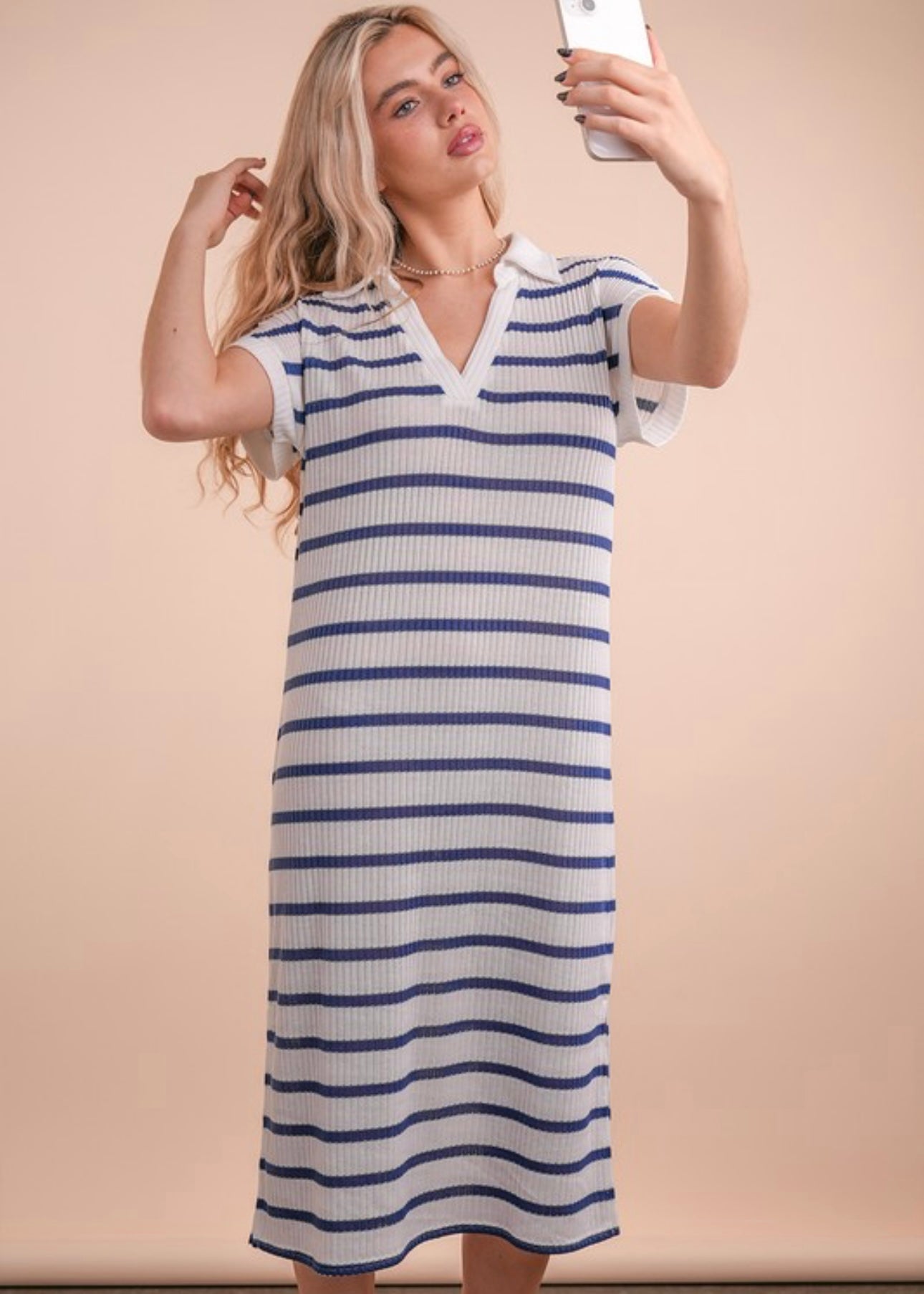 Oversized Navy Striped Midi Dress