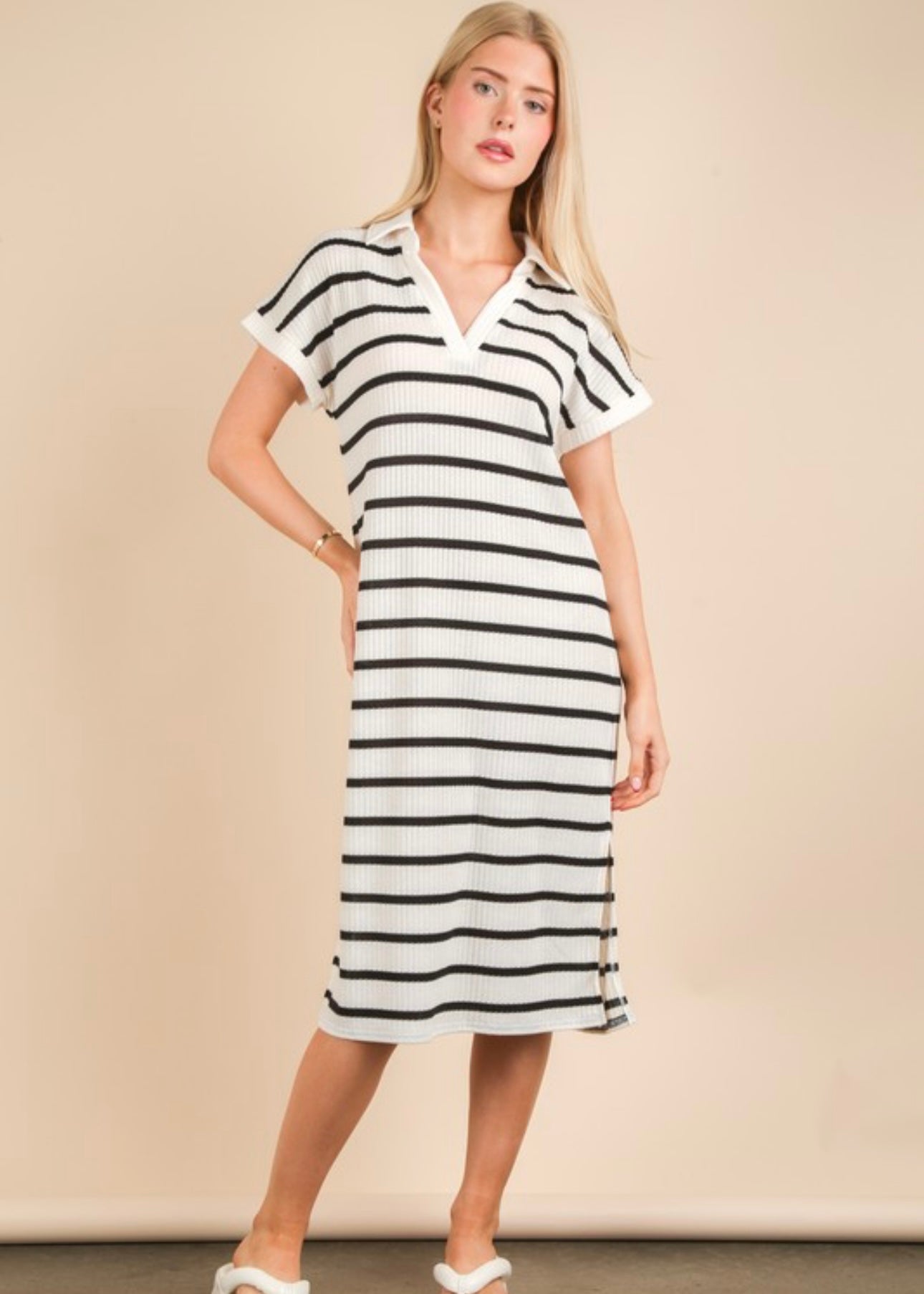 Oversized Black Striped Midi Dress