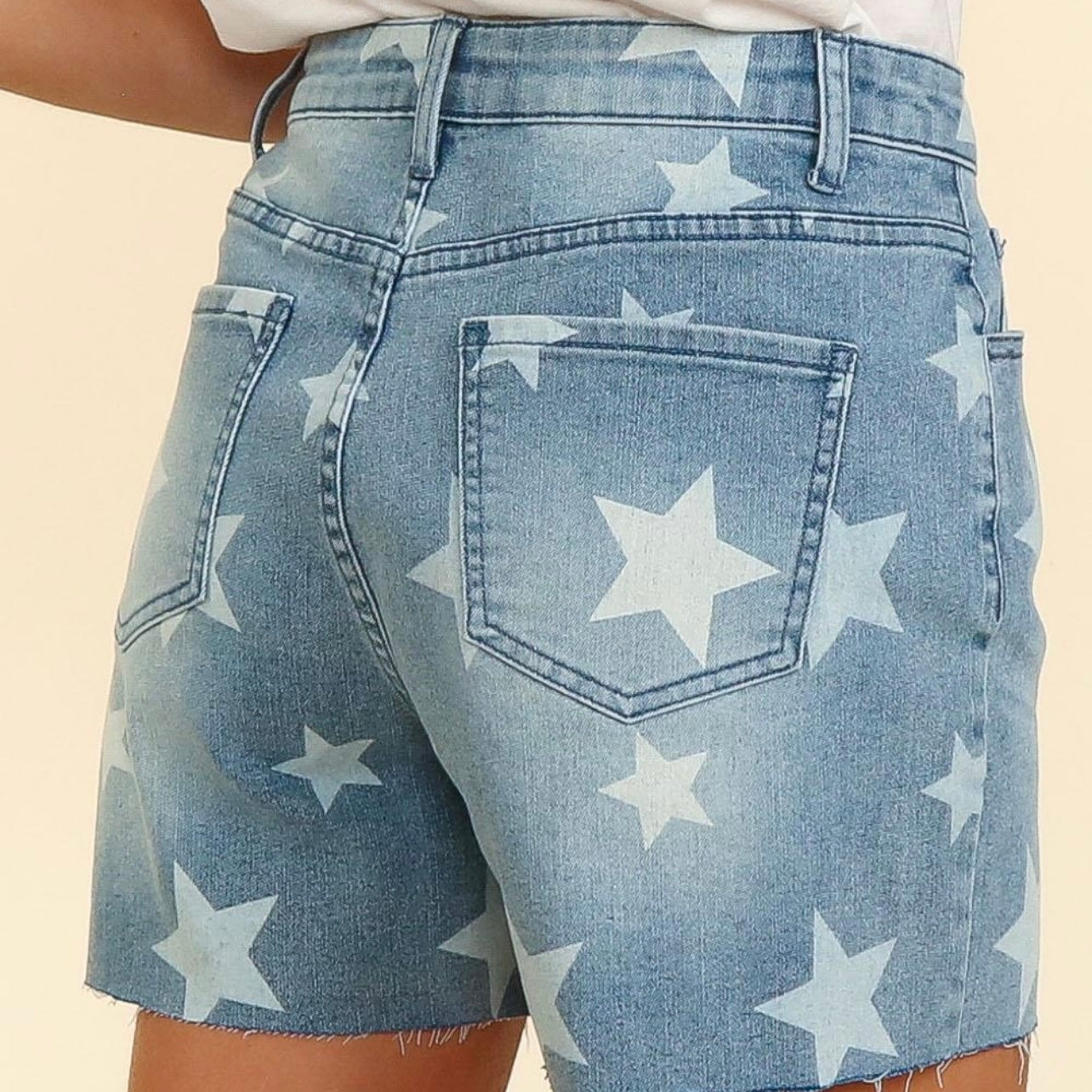 Tummy Control Star Print Denim Shorts