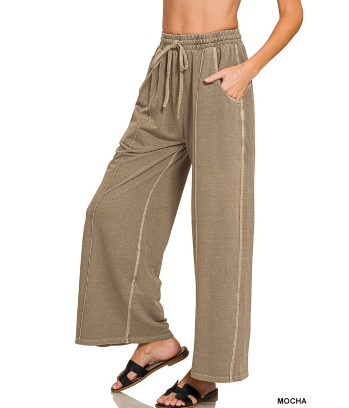 French Terry Wide Leg Pants - Mocha