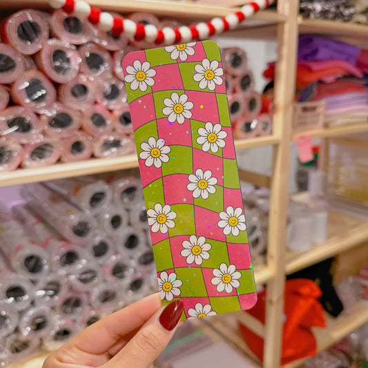 Pink and Green Checker Glitter Bookmark